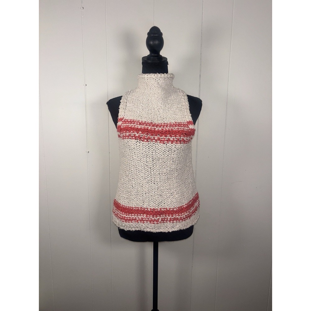 Anthropologie Pilcro mock-neck keyhole sweater tank off-white red striped Small